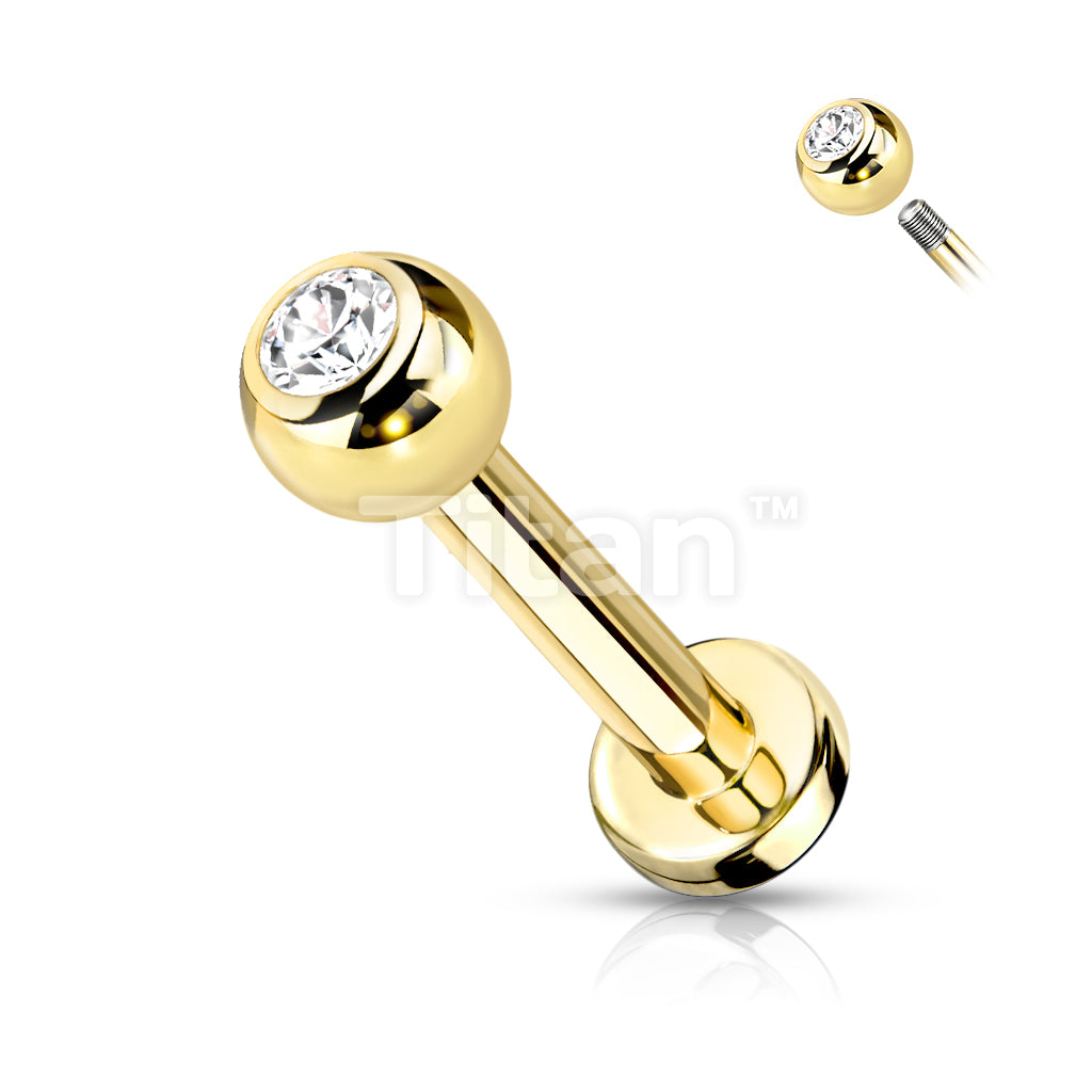 Implant Grade Titanium Externally Threaded PVD Plated Labret With Press Fit CZ Top - Image 3