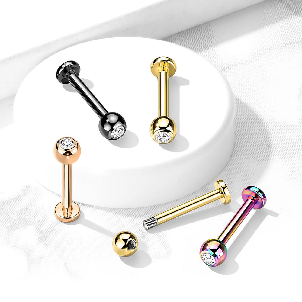 Implant Grade Titanium Externally Threaded PVD Plated Labret With Basic Ball Top