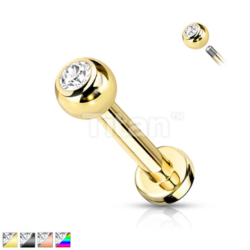 Implant Grade Titanium Externally Threaded PVD Plated Labret With Press Fit CZ Top - Image 2