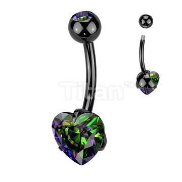 Implant Grade Titanium Externally Threaded Double Jewel Prong Set Heart CZ Belly Button Ring - Image 4
