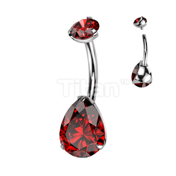 Implant Grade Titanium Internally Threaded Round Top CZ With Prong Set Pear CZ Belly Button Ring - Image 10