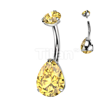 Implant Grade Titanium Internally Threaded Round Top CZ With Prong Set Pear CZ Belly Button Ring - Image 11