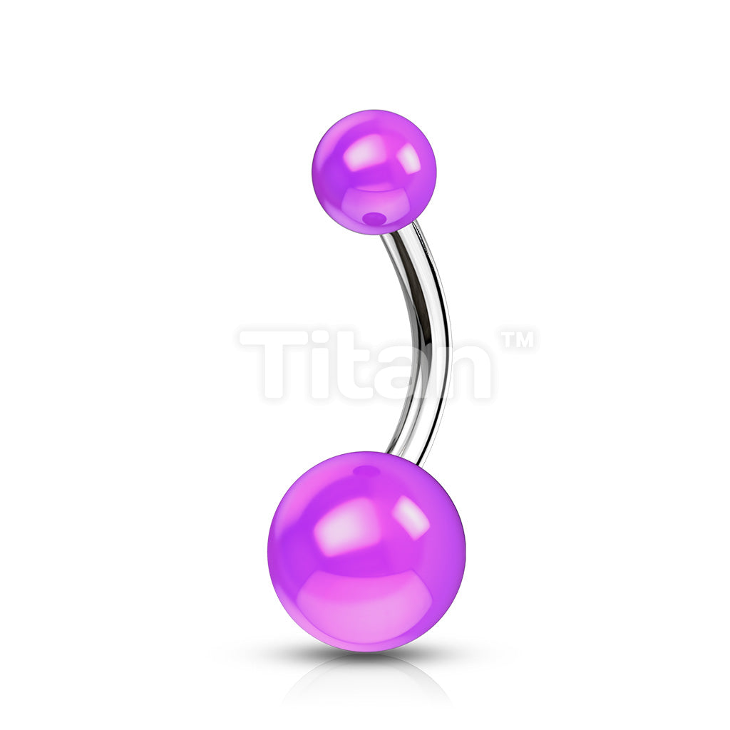 Implant Grade Titanium Externally Threaded Belly Button Ring With Solid Color Acrylic Balls - Image 2