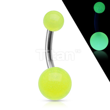 Implant Grade Titanium Externally Threaded Belly Button Ring With Glow In The Dark Acrylic Balls - Image 3