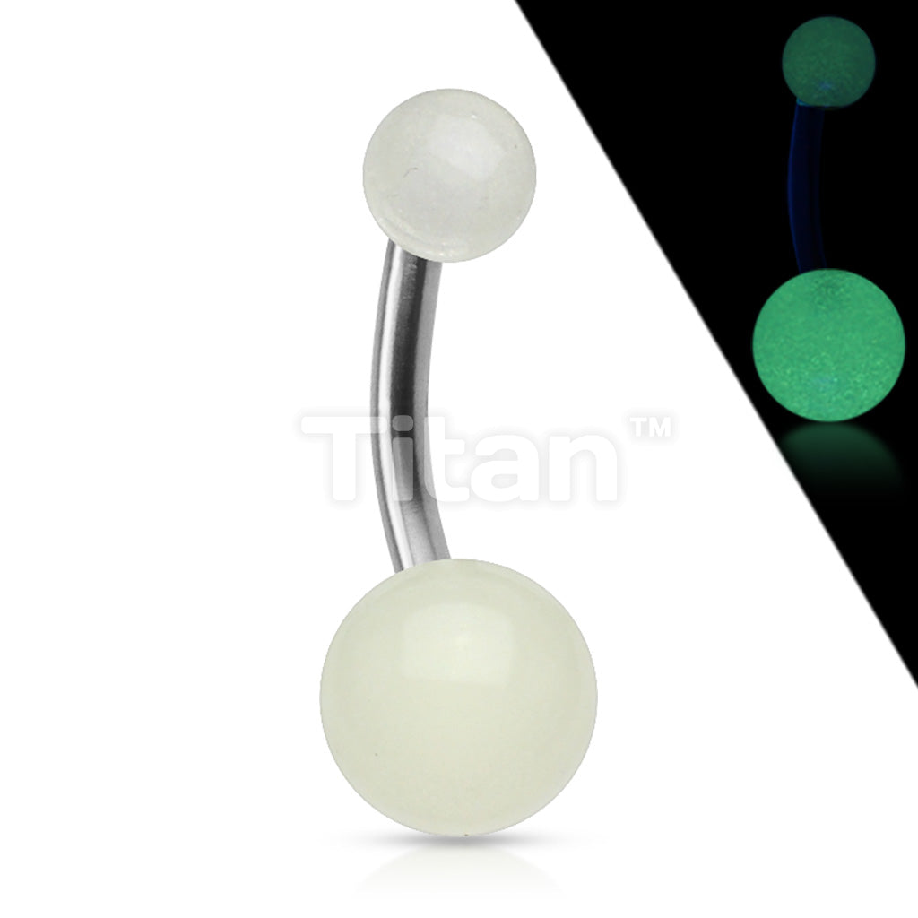 Implant Grade Titanium Externally Threaded Belly Button Ring With Glow In The Dark Acrylic Balls - Image 4