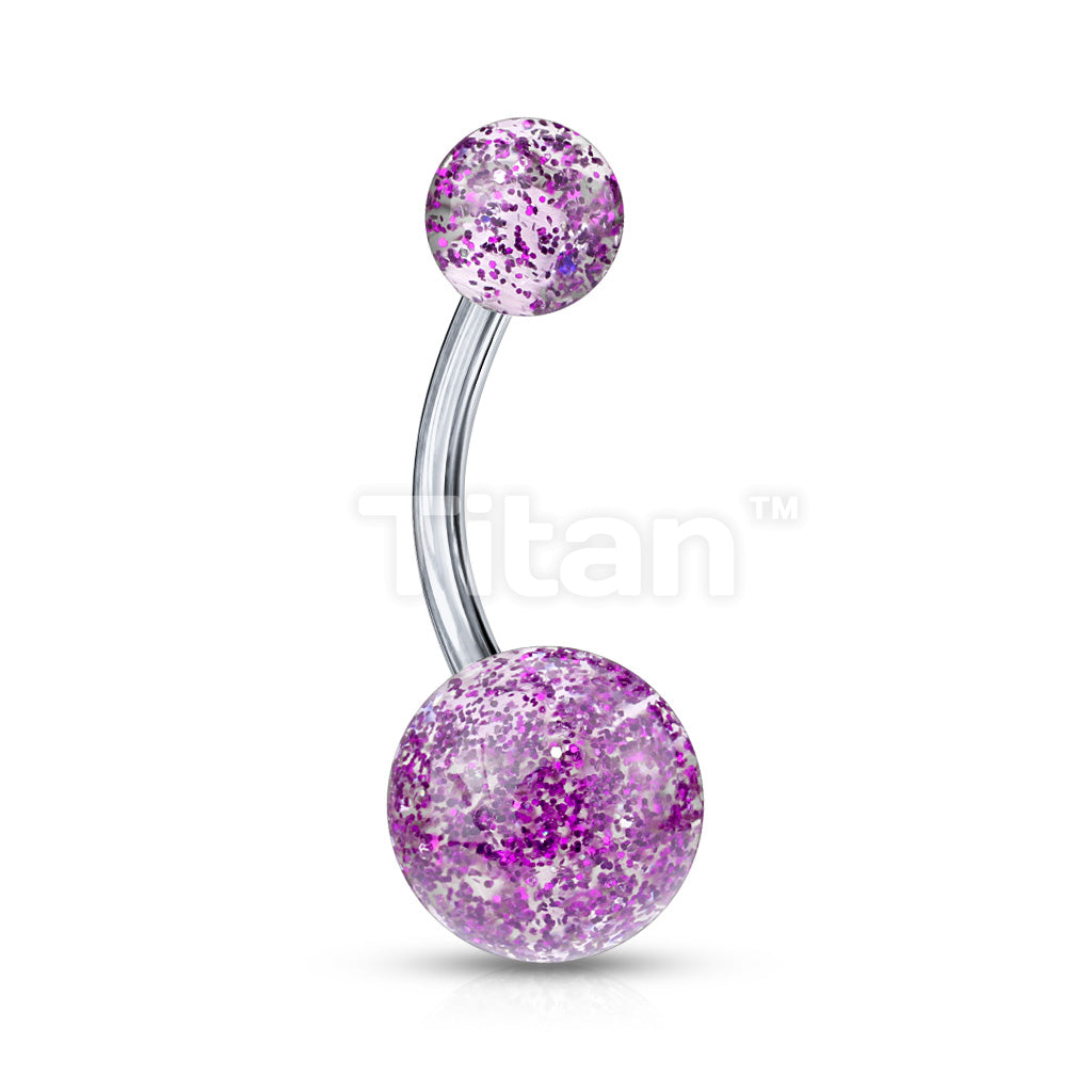 Implant Grade Titanium Externally Threaded Belly Button Ring With Ultra Glitter Acrylic Balls - Image 3