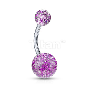 Implant Grade Titanium Externally Threaded Belly Button Ring With Ultra Glitter Acrylic Balls - Image 3