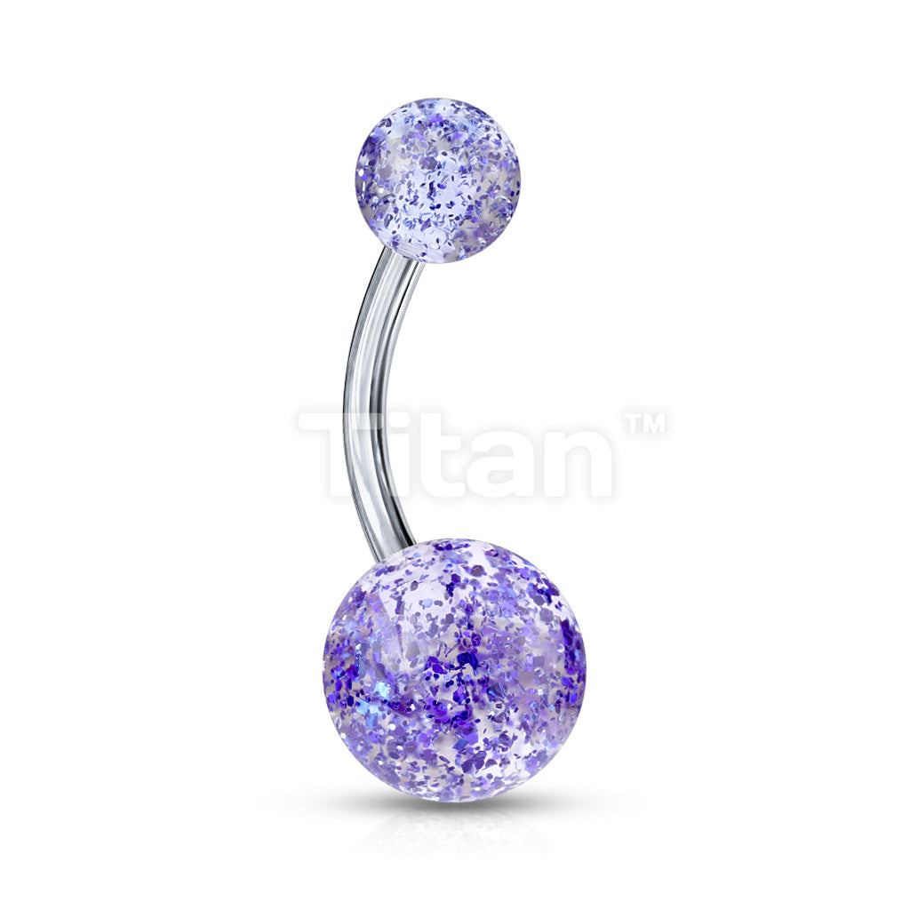 Implant Grade Titanium Externally Threaded Belly Button Ring With Ultra Glitter Acrylic Balls - Image 4