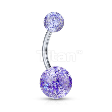 Implant Grade Titanium Externally Threaded Belly Button Ring With Ultra Glitter Acrylic Balls - Image 4