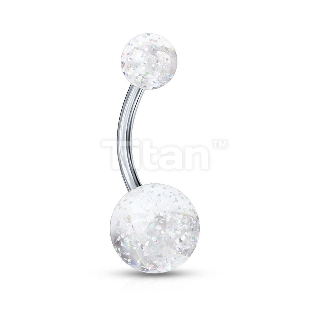Implant Grade Titanium Externally Threaded Belly Button Ring With Ultra Glitter Acrylic Balls - Image 5