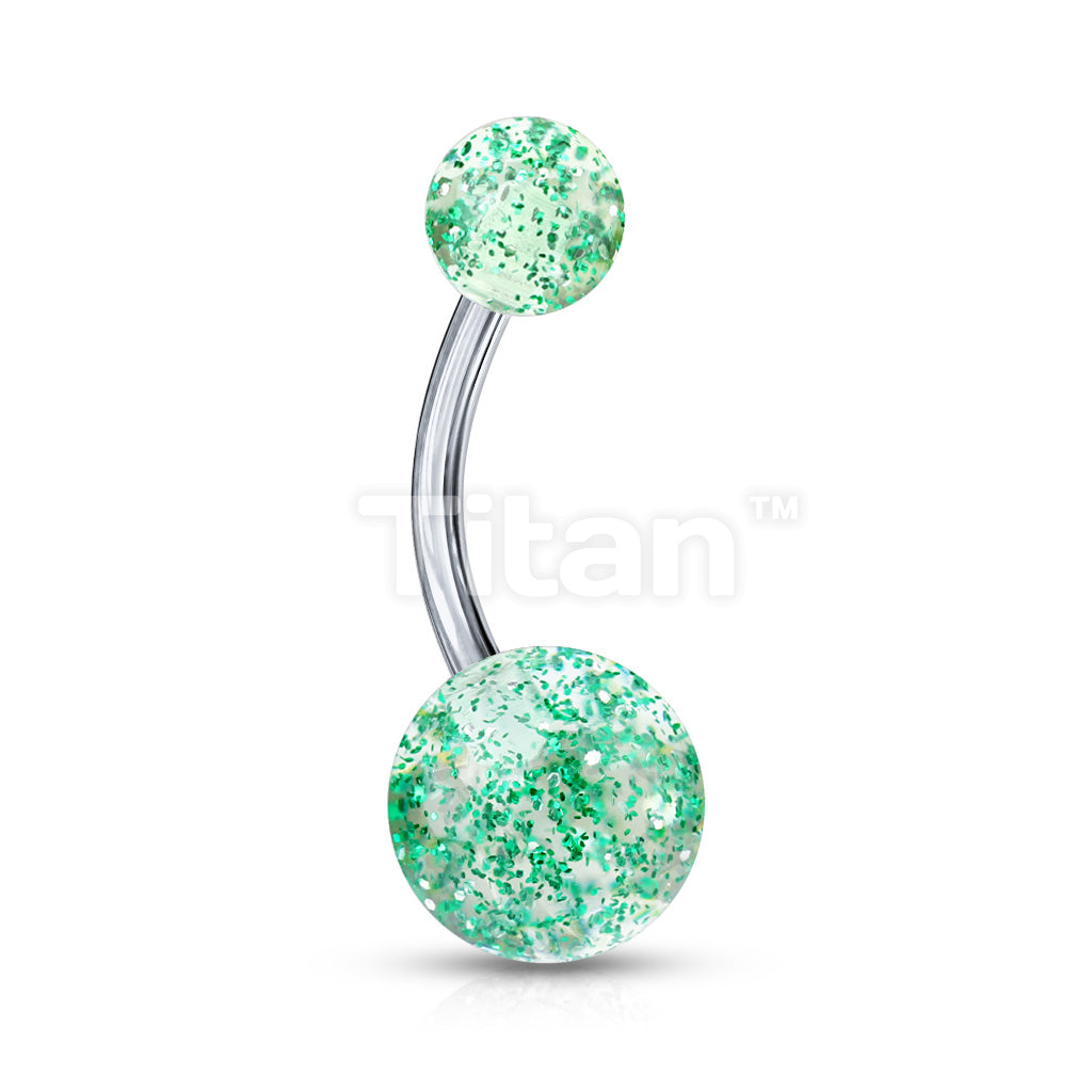 Implant Grade Titanium Externally Threaded Belly Button Ring With Ultra Glitter Acrylic Balls - Image 6