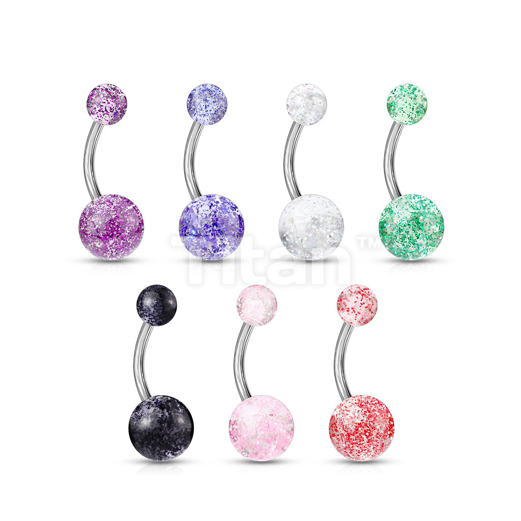 Implant Grade Titanium Externally Threaded Belly Button Ring With Ultra Glitter Acrylic Balls - Image 11