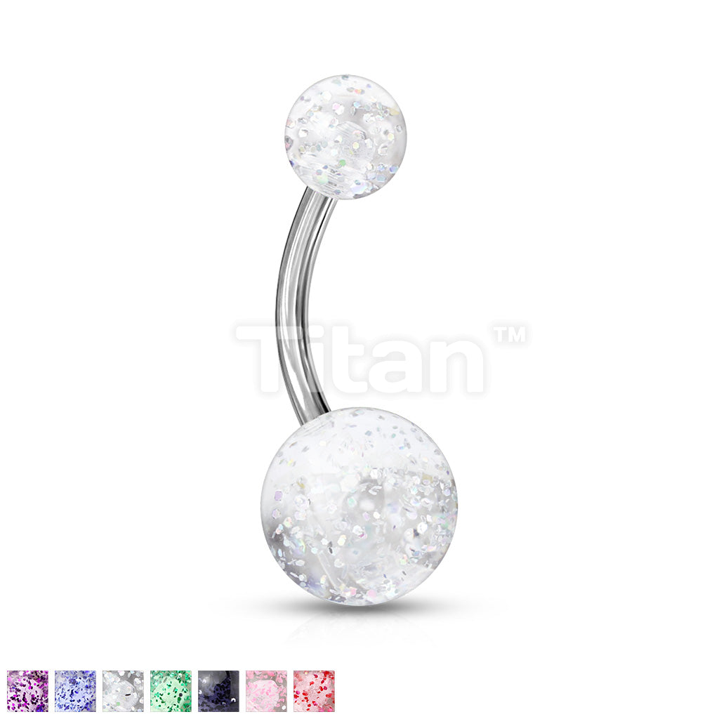 Implant Grade Titanium Externally Threaded Belly Button Ring With Ultra Glitter Acrylic Balls - Image 2