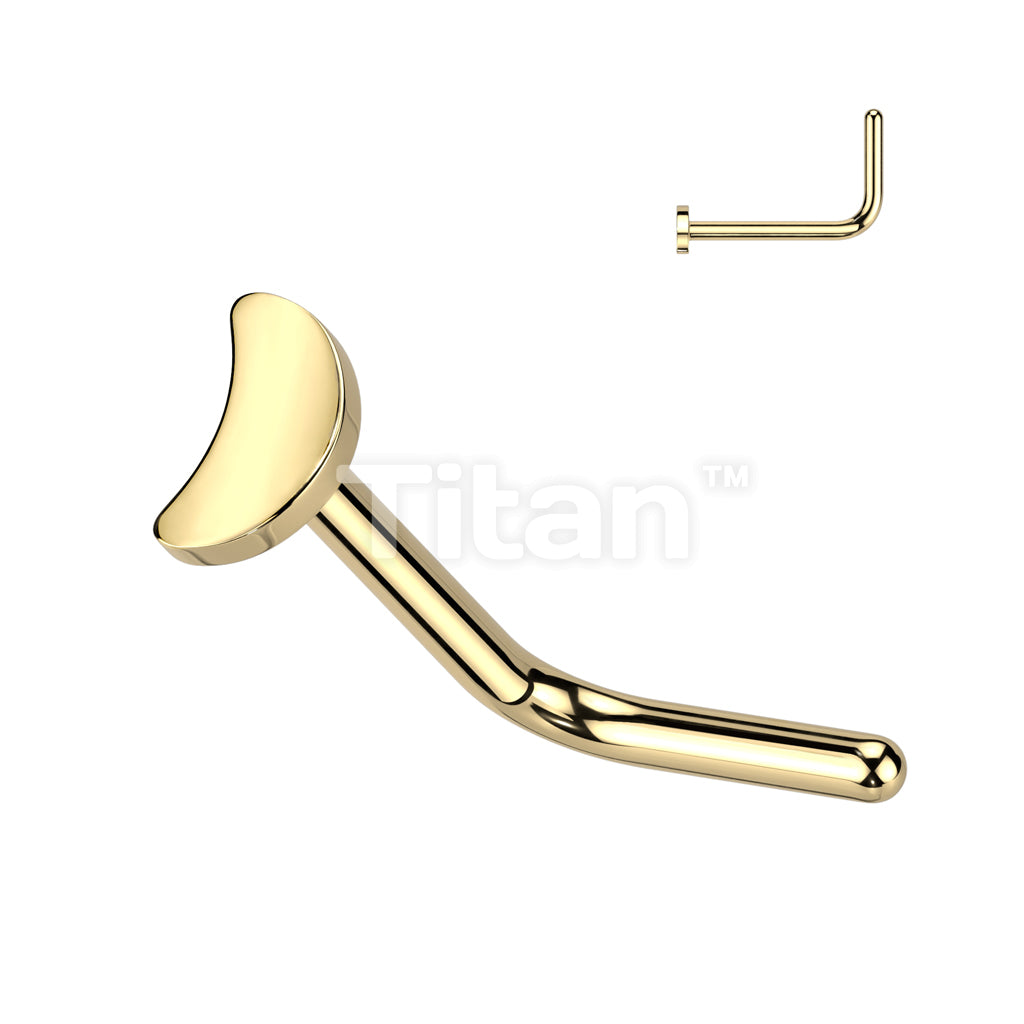 Implant Grade Titanium L Bend Nose Ring With Flat Crescent Moon Top - Image 2