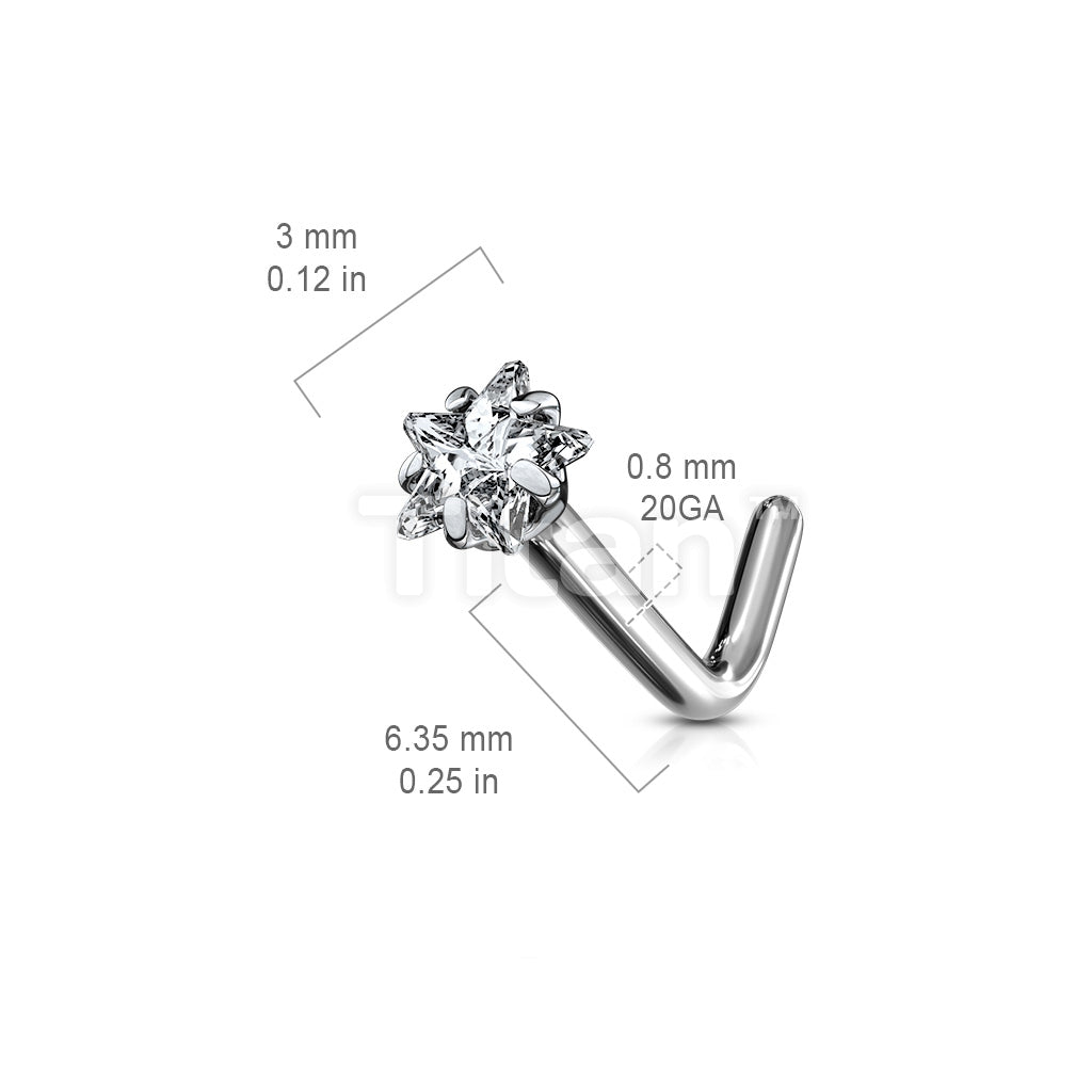 Implant Grade Titanium L Bend Nose Stud With Prong Set Star CZ - Image 2