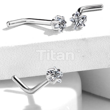 Implant Grade Titanium L Bend Nose Stud With Prong Set Star CZ - Image 4
