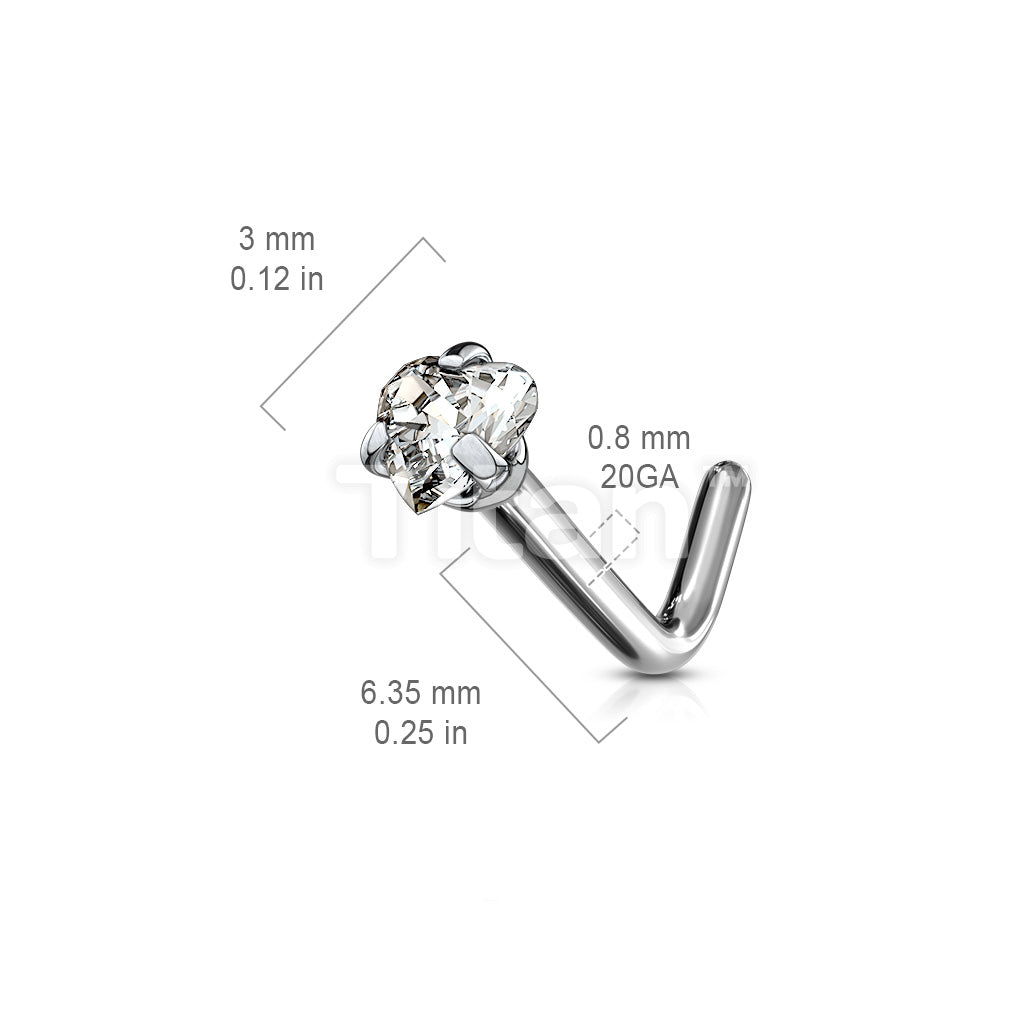 Implant Grade Titanium L Bend Nose Stud With Prong Set Heart CZ - Image 2