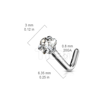 Implant Grade Titanium L Bend Nose Stud With Prong Set Heart CZ - Image 2