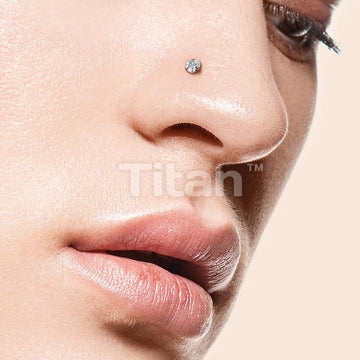 Implant Grade Titanium L Bend Nose Stud With Prong Set Heart CZ - Image 3