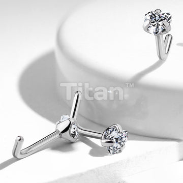 Implant Grade Titanium L Bend Nose Stud With Prong Set Heart CZ - Image 4