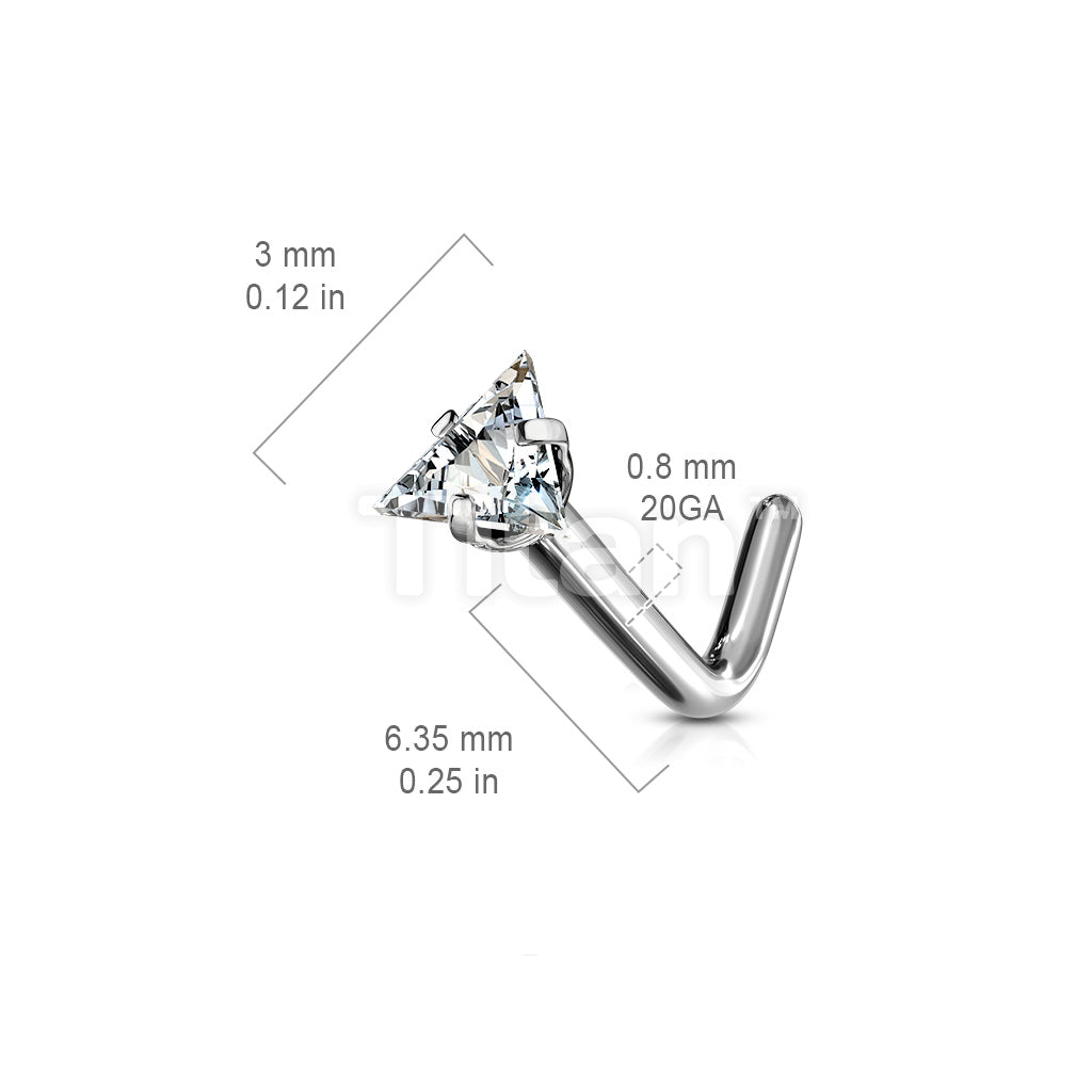 Implant Grade Titanium L Bend Nose Stud With Prong Set Triangle CZ - Image 2