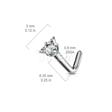Implant Grade Titanium L Bend Nose Stud With Prong Set Triangle CZ - Image 2