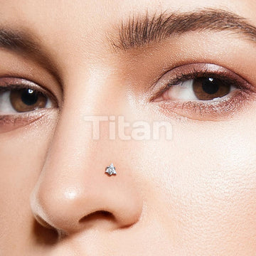 Implant Grade Titanium L Bend Nose Stud With Prong Set Triangle CZ - Image 3