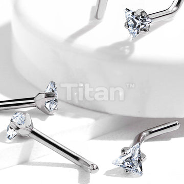 Implant Grade Titanium L Bend Nose Stud With Prong Set Triangle CZ - Image 4