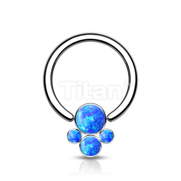 Implant Grade Titanium Captive Bead Rings With Bezel Set 4 Opal Cluster - Image 3