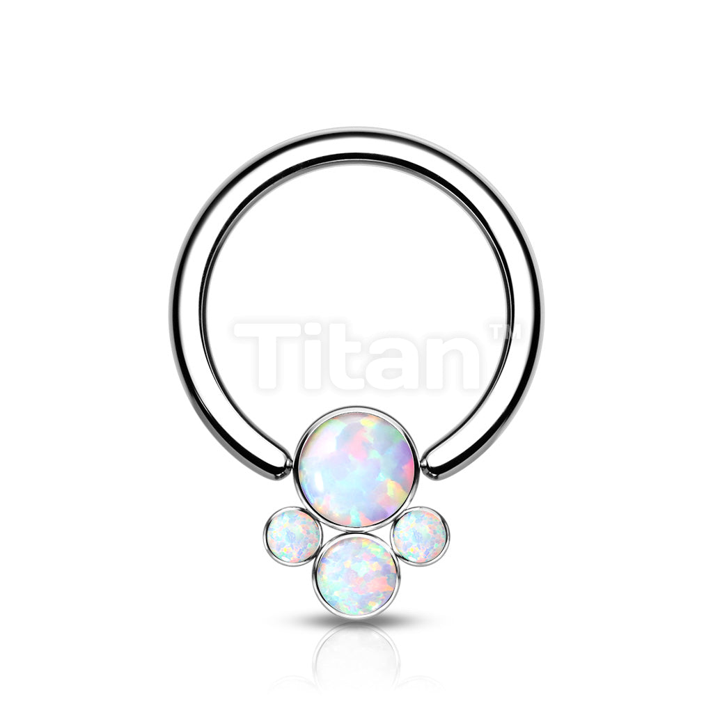 Implant Grade Titanium Captive Bead Rings With Bezel Set 4 Opal Cluster - Image 4