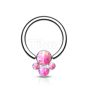 Implant Grade Titanium Captive Bead Rings With Bezel Set 4 Opal Cluster - Image 5