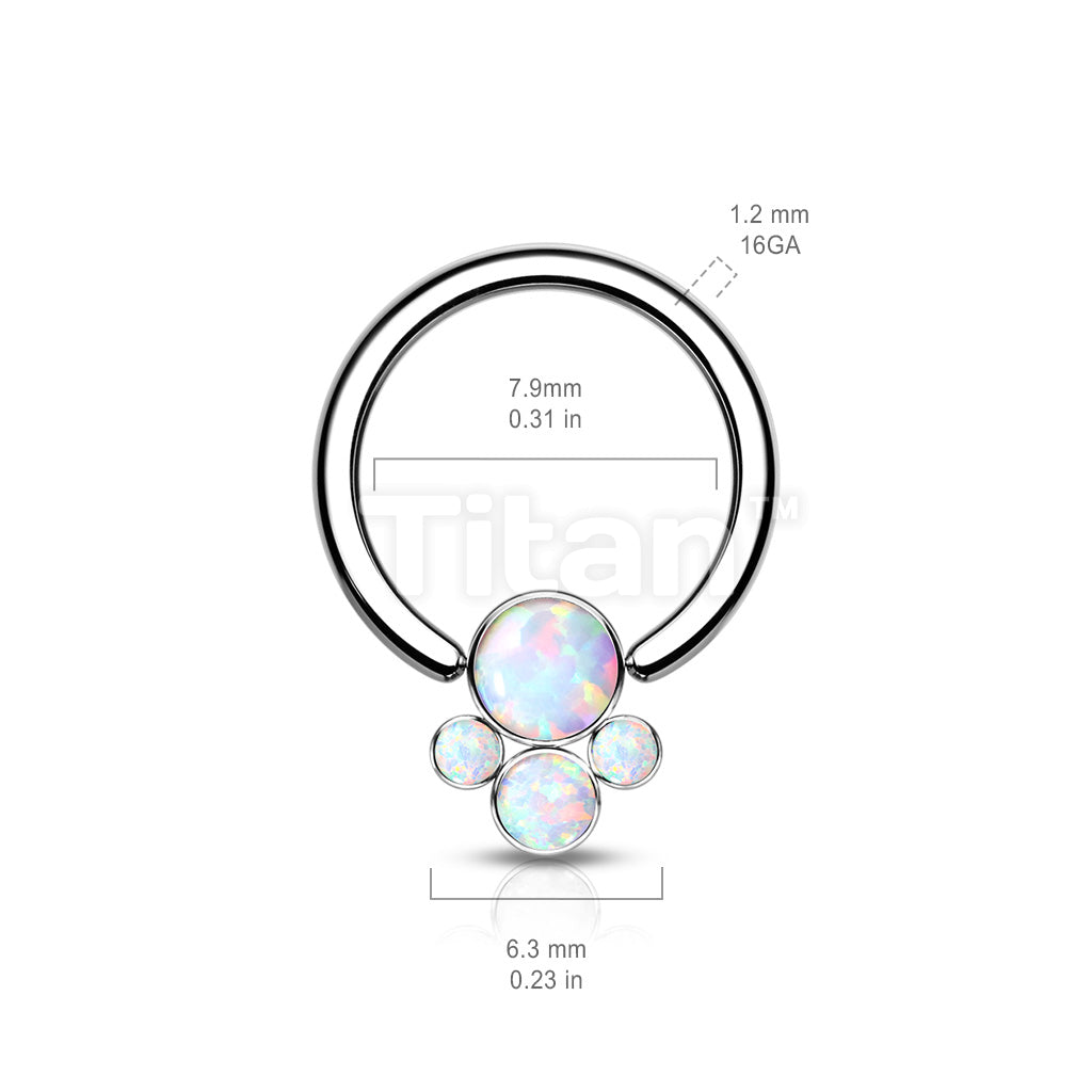 Implant Grade Titanium Captive Bead Rings With Bezel Set 4 Opal Cluster - Image 6