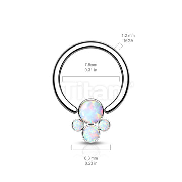 Implant Grade Titanium Captive Bead Rings With Bezel Set 4 Opal Cluster - Image 6