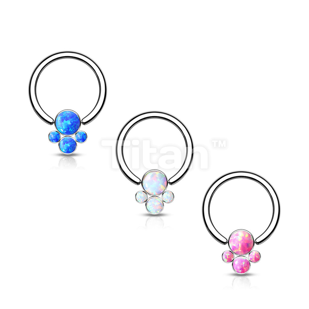 Implant Grade Titanium Captive Bead Rings With Bezel Set 4 Opal Cluster - Image 7