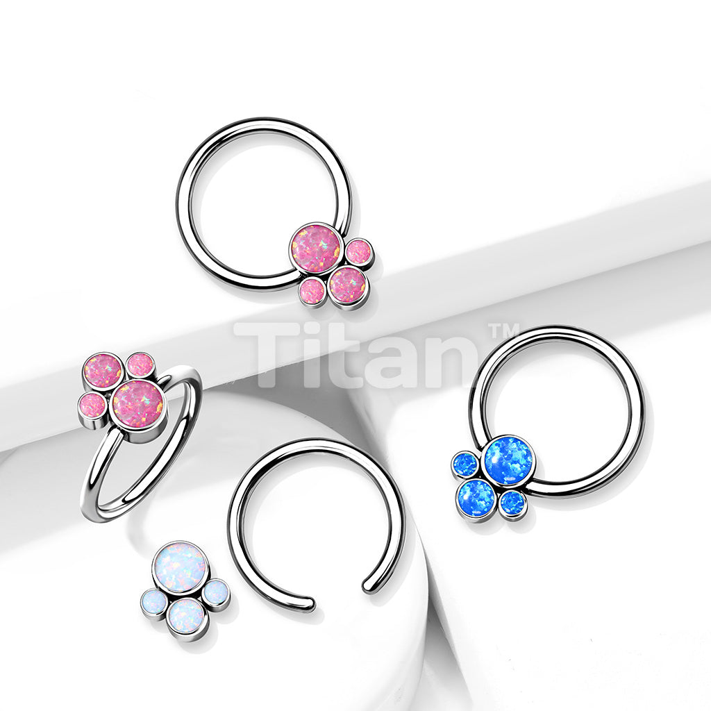 Implant Grade Titanium Captive Bead Rings With Bezel Set 4 Opal Cluster