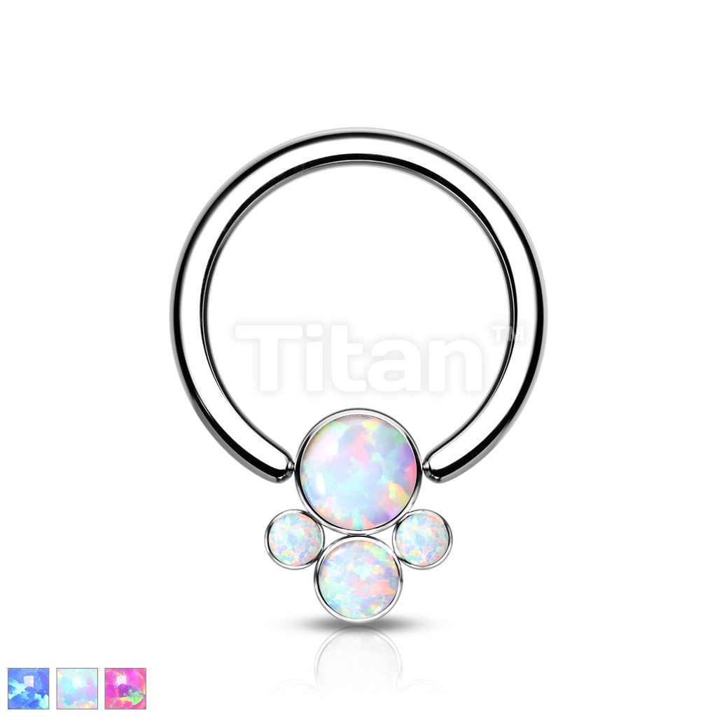 Implant Grade Titanium Captive Bead Rings With Bezel Set 4 Opal Cluster - Image 2
