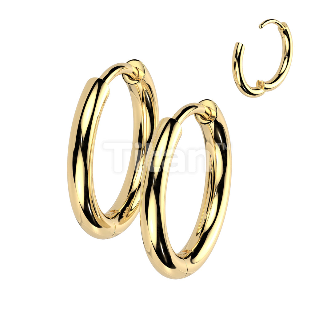 Pair of Implant Grade Titanium 2mm Thick Hinged Plain Round Hoop Earrings - Image 2