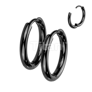 Pair of Implant Grade Titanium 2mm Thick Hinged Plain Round Hoop Earrings - Image 3
