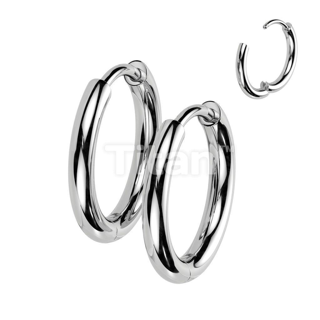 Pair of Implant Grade Titanium 2mm Thick Hinged Plain Round Hoop Earrings - Image 4