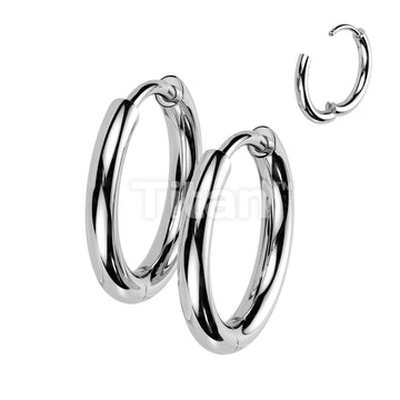 Pair of Implant Grade Titanium 2mm Thick Hinged Plain Round Hoop Earrings - Image 4