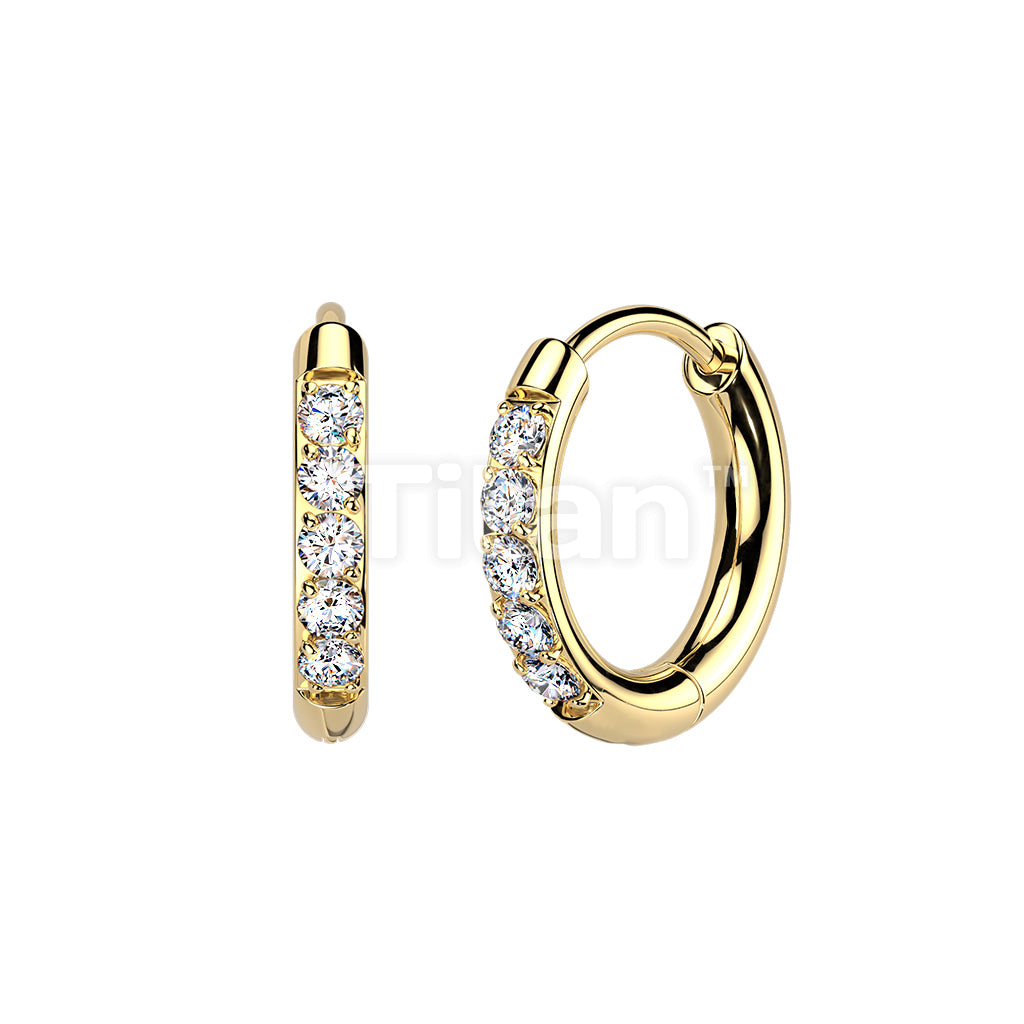 Pair of Implant Grade Titanium 2mm Thick Hinged Round Hoop With CNC Set CZ Earrings - Image 2