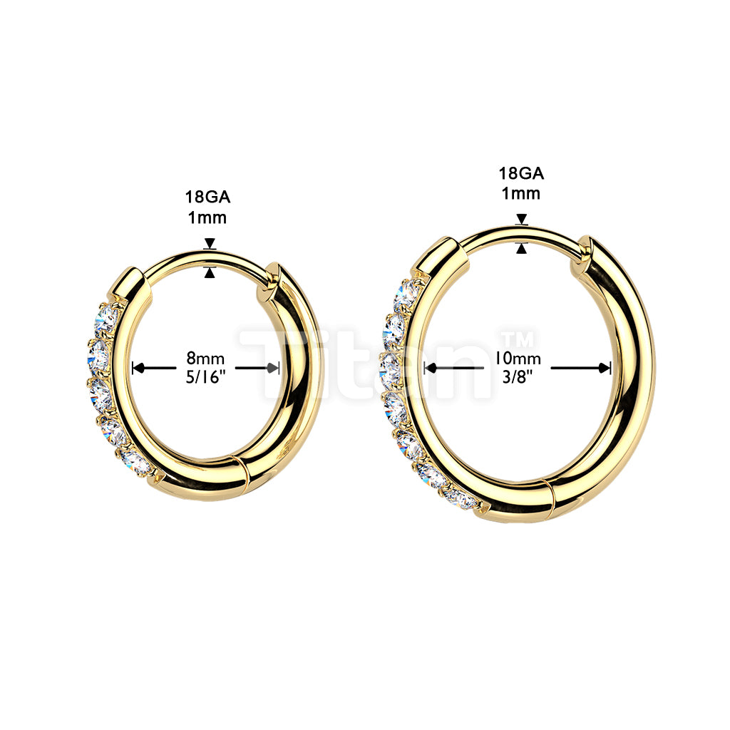 Pair of Implant Grade Titanium 2mm Thick Hinged Round Hoop With CNC Set CZ Earrings - Image 6