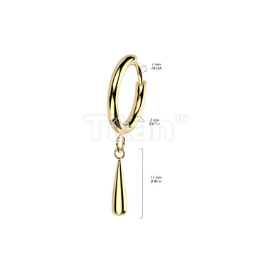Pair of Implant Grade Titanium 2mm Thick Hinged Plain Round Hoop Earrings With Teardrop Dangle - Image 5