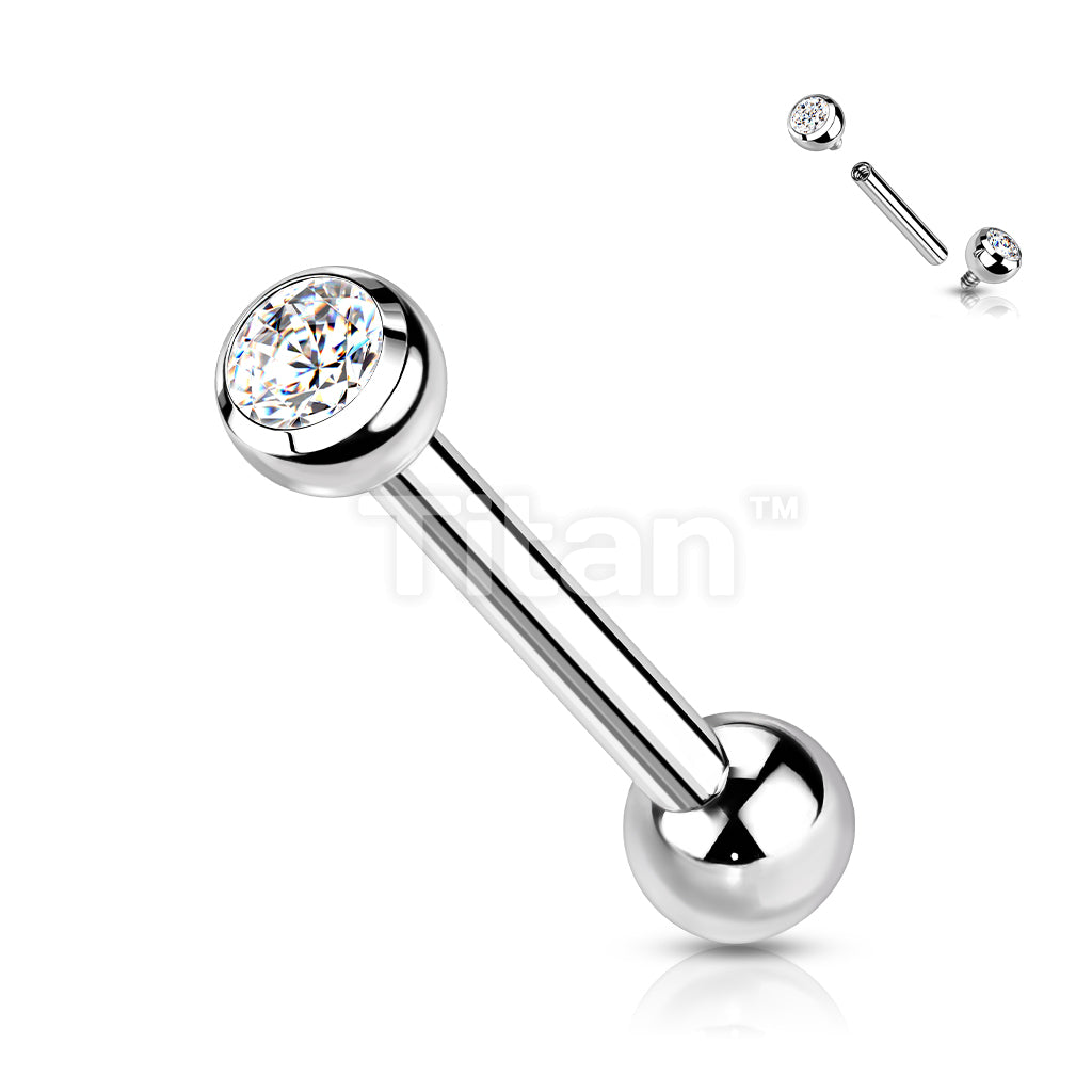 Implant Grade Titanium Internally Threaded Cartilage Barbell With CZ Bezel Set Ball Ends - Image 2