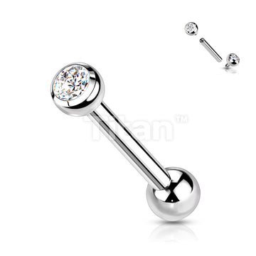 Implant Grade Titanium Internally Threaded Cartilage Barbell With CZ Bezel Set Ball Ends - Image 2