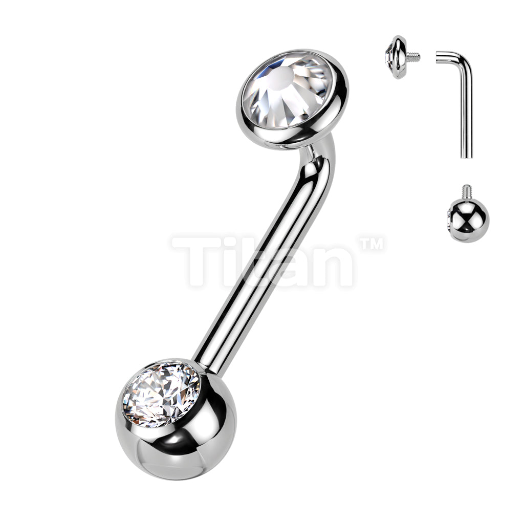 Implant Grade Titanium Internally Threaded L Bent Christina Piercing Jewelry With Flat Bezel Set and Pressed Fit Gem End - Image 2