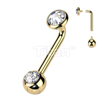 Implant Grade Titanium Internally Threaded L Bent Christina Piercing Jewelry With Flat Bezel Set and Pressed Fit Gem End - Image 3