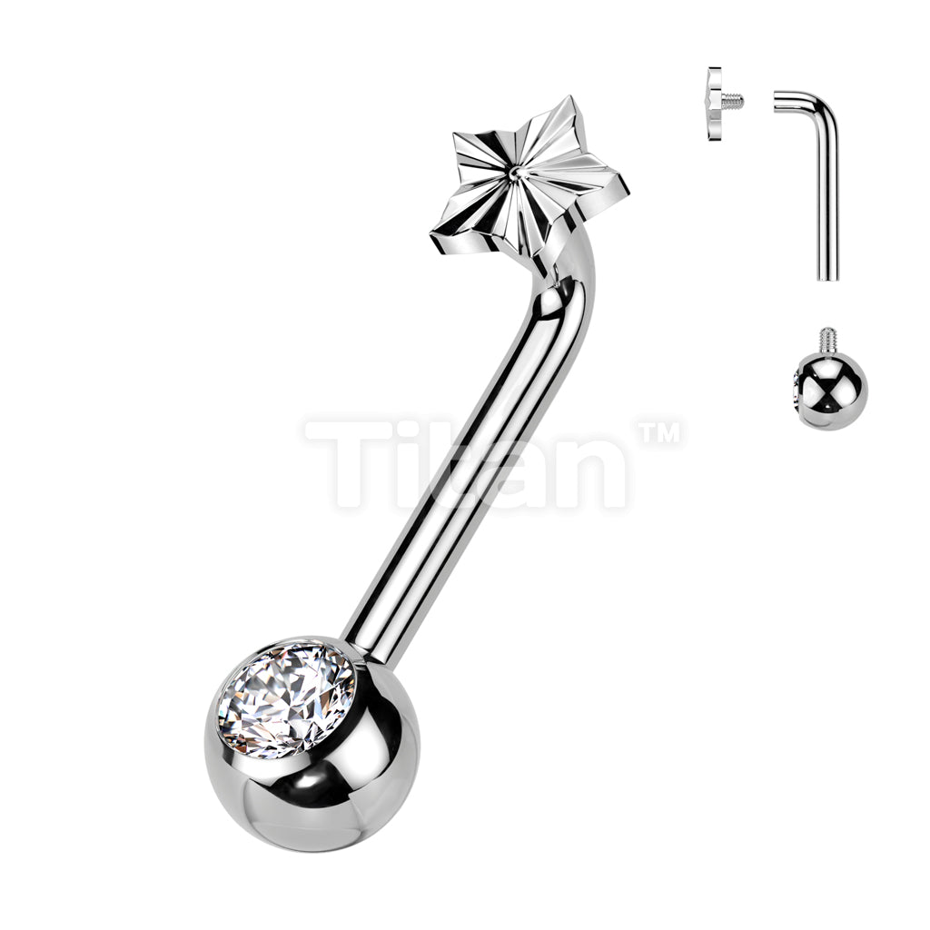 Implant Grade Titanium Internally Threaded L Bent Christina Piercing Jewelry With Star Diamond Cut Top and Pressed Fit Gem End - Image 2