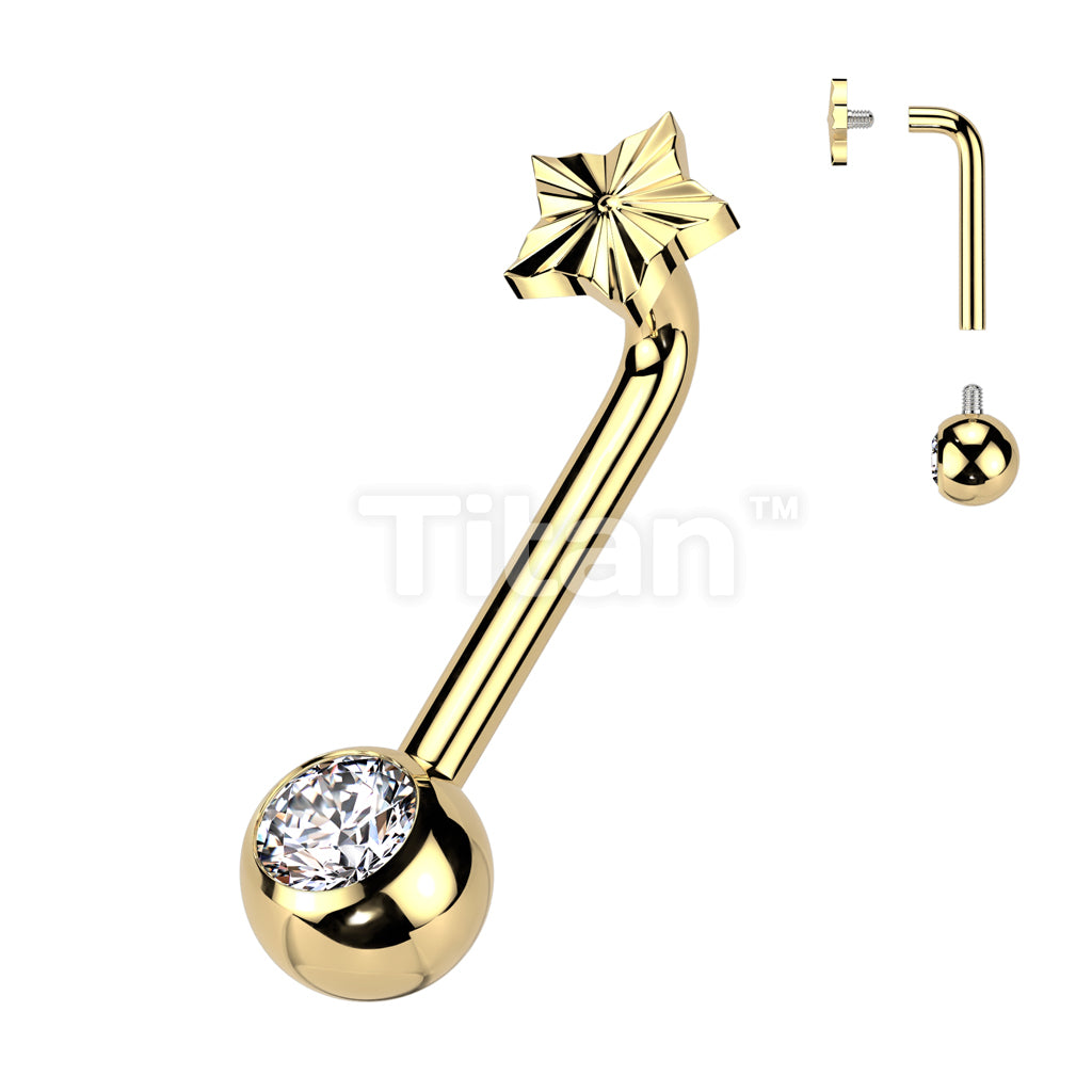 Implant Grade Titanium Internally Threaded L Bent Christina Piercing Jewelry With Star Diamond Cut Top and Pressed Fit Gem End - Image 3
