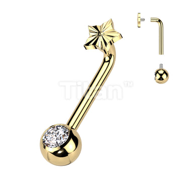 Implant Grade Titanium Internally Threaded L Bent Christina Piercing Jewelry With Star Diamond Cut Top and Pressed Fit Gem End - Image 3